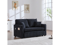 Sofá Cama 2 En 1 Para Espacios Pequeños, Con Cama Abatible, Almacenamiento Lateral, Usb, Portavasos, Fundas Extraíbles, 4 Cojines, Negro