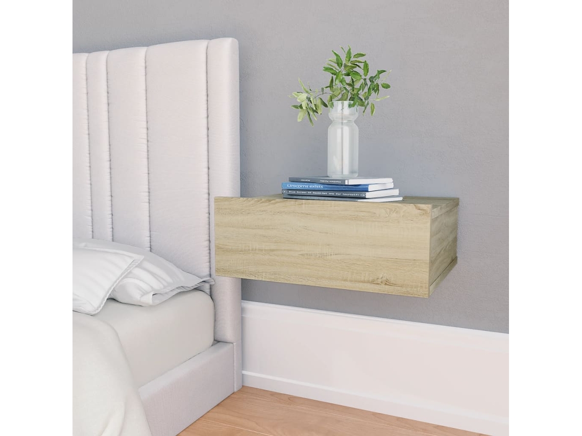 Mesita Noche | Mesilla De Noche Flotantes Contrachapada Color Roble 40x30x15 Cm Wsd397032