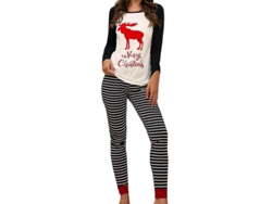 2026-pijamas De Navidad Para Mujer Con Estampado Festivo Camisa Manga Larga Y Pantalones Rayados Conjunto De Pijama Nocturno