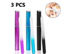3 Limas De Uñas De Cristal Con Estuche, Limas De Doble Cara, Herramienta Para El Cuidado De La Manicura, Negro, Azul Y Rojo Rosa.