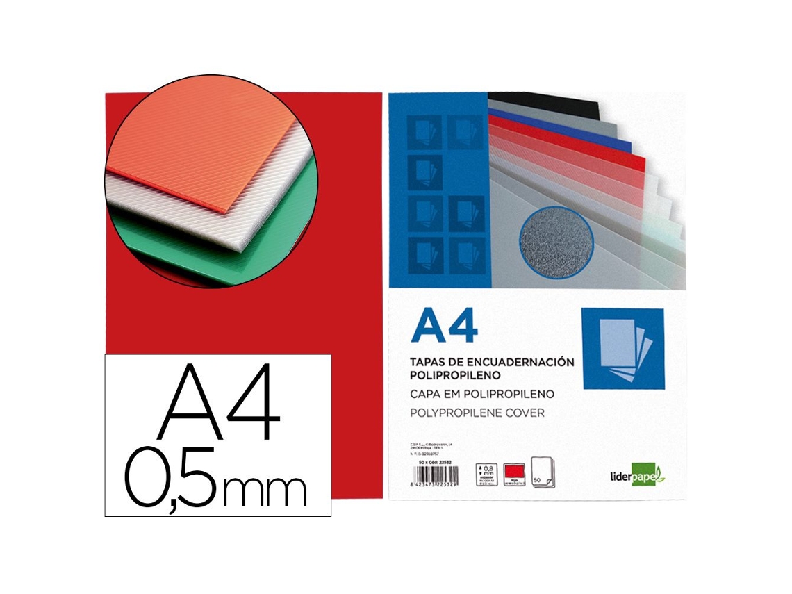 Encuadernación de Cubiertas LIDERPAPEL A4 Polipropileno Translúcido 0,5Mm