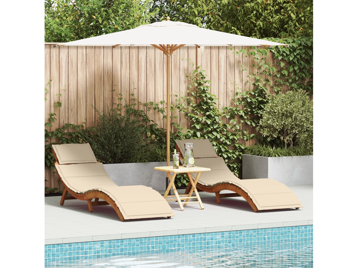 2 Pcs Tumbona | Tumbona De Exterior | Sillas Con Cojines Beige De Madera Maciza De Acacia Wsd953812