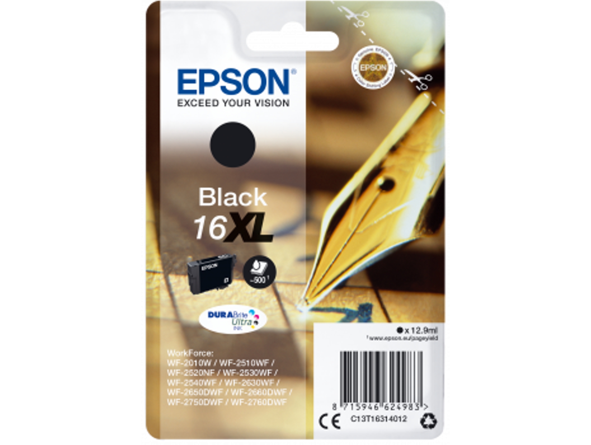 Cartucho de tinta original EPSON 16XL, Bolígrafo y crucigrama 12,9 ml, Negro, C13T16314012, T1631
