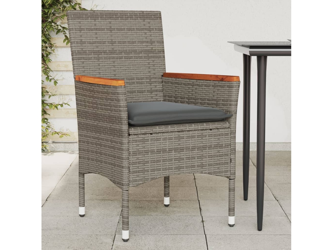 Sillas de jardín con cojines, 2 unidades, mimbre sintético gris, Dkd Home Decor