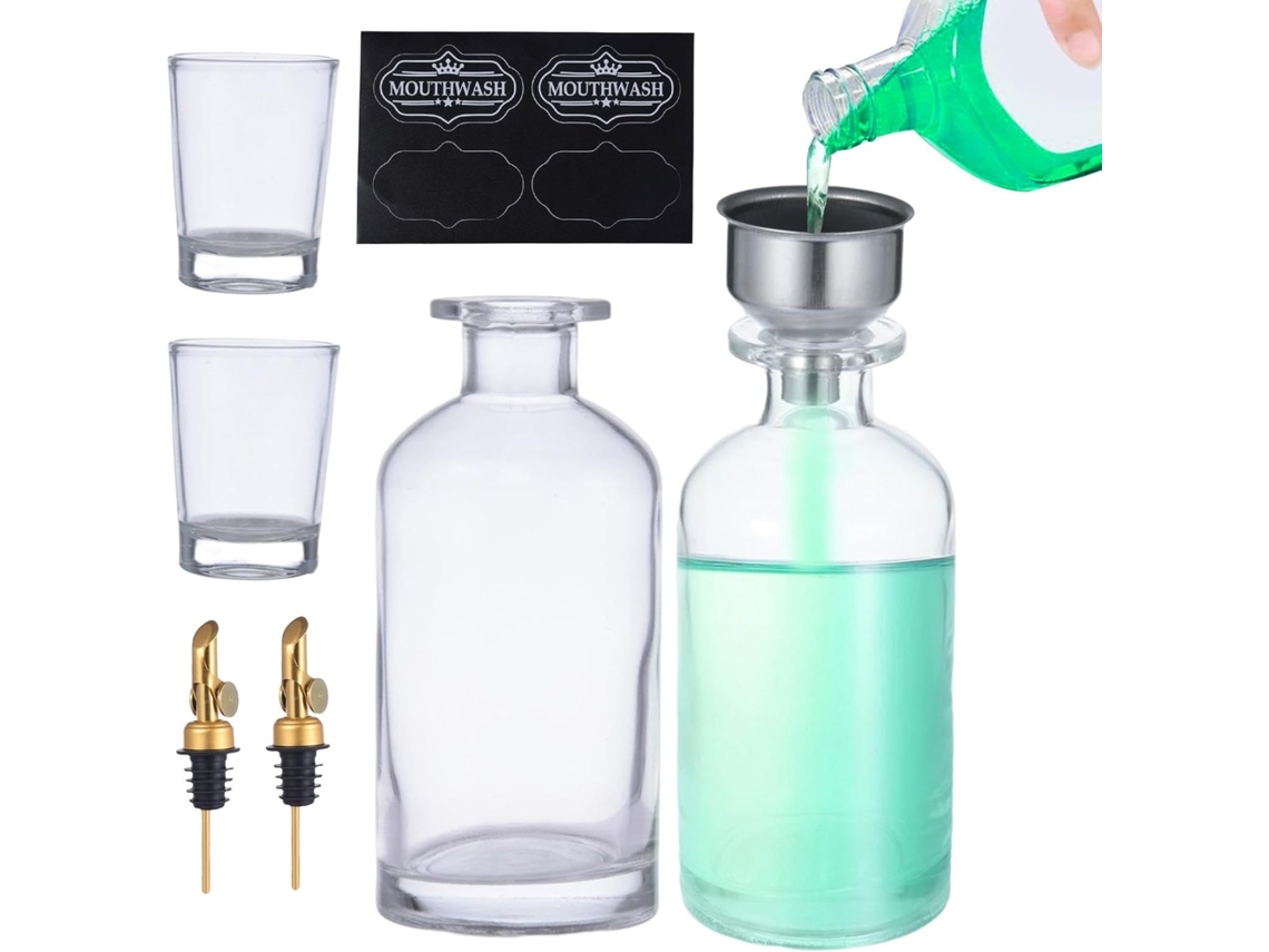 Juego de botellas de enjuague bucal transparentes de 350 ml con boquilla de acero inoxidable, Gokoco (354 ml)