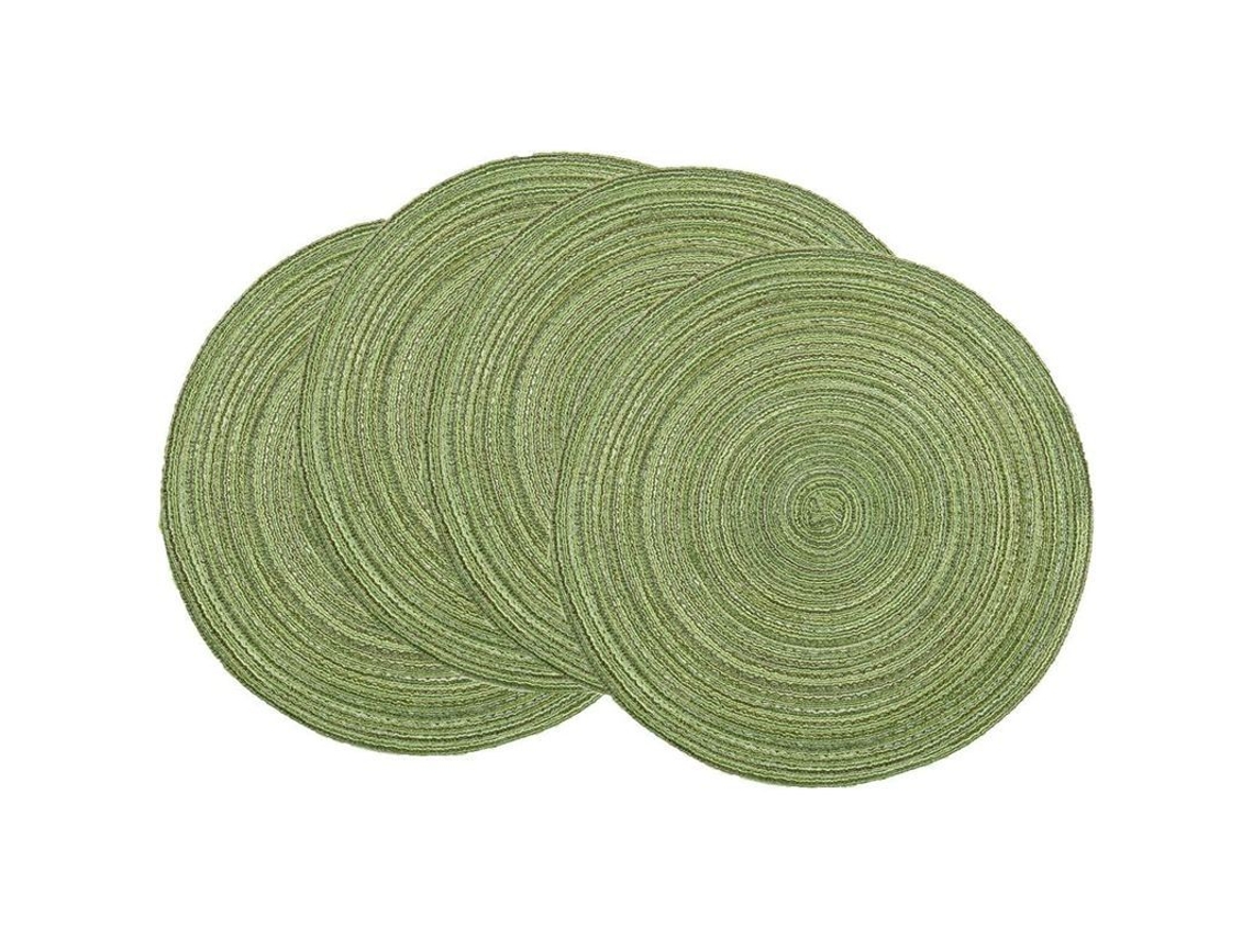 Juego De 4 Manteles Redondos De Algodón Trenzado, De 38 Cm (15 Pulgadas), Color Verde Guisante, Ideales Para Fiestas Y Cenas.
