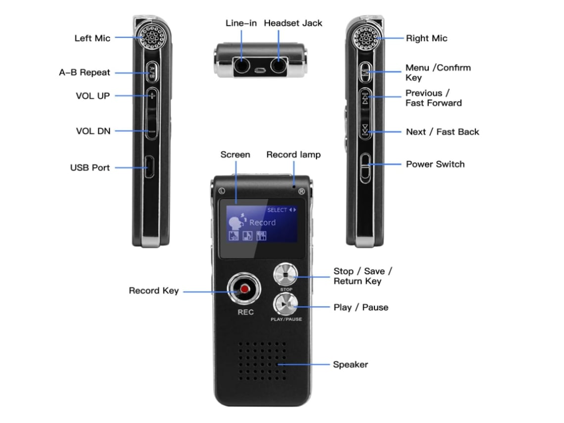 Grabadora de voz digital de 8 GB Mini grabadora de voz profesional