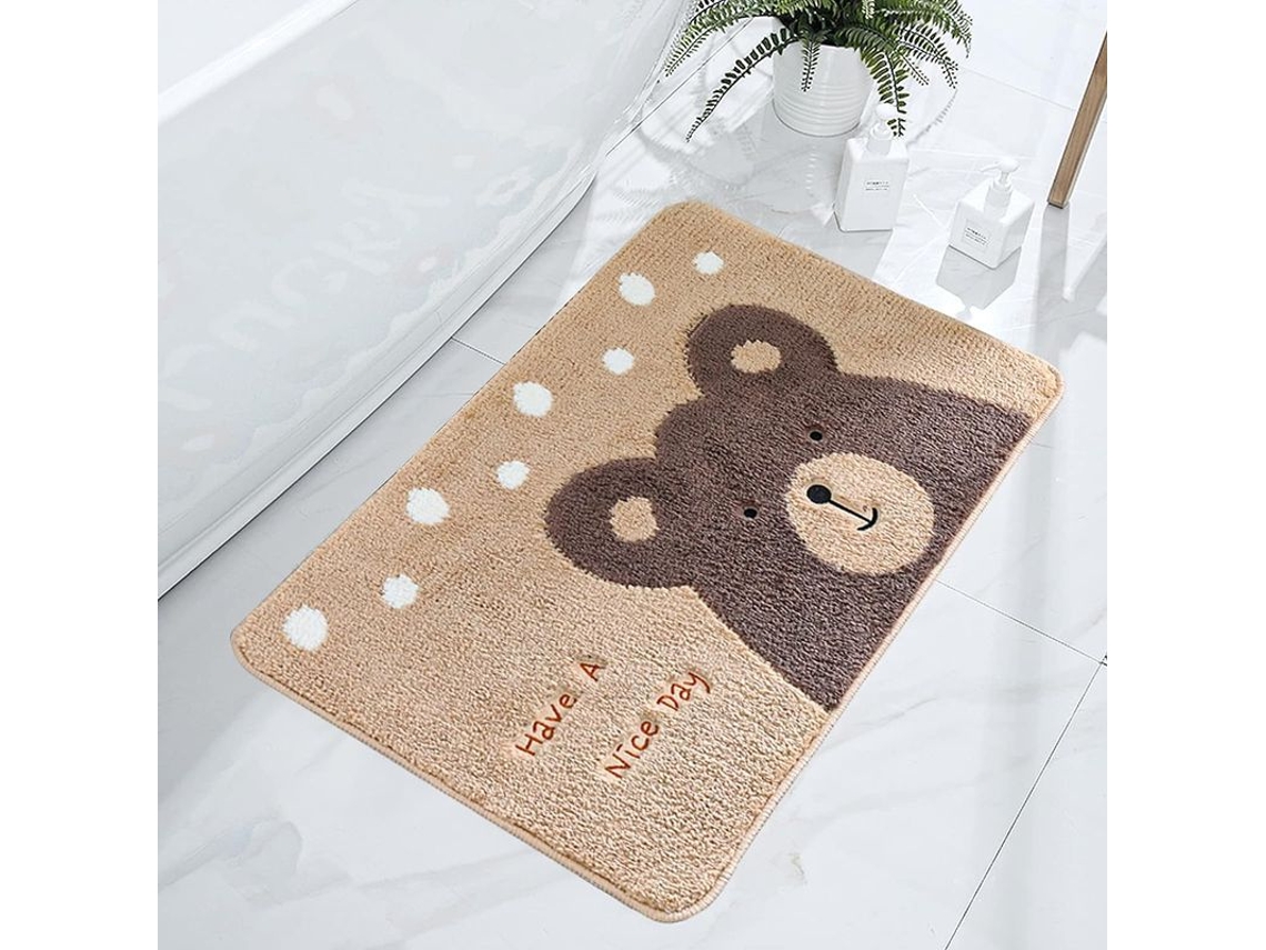2026-tapete De Baño Oso Cartoon Ultra Suave Antideslizante Lavable A Máquina Beige 15"x23"