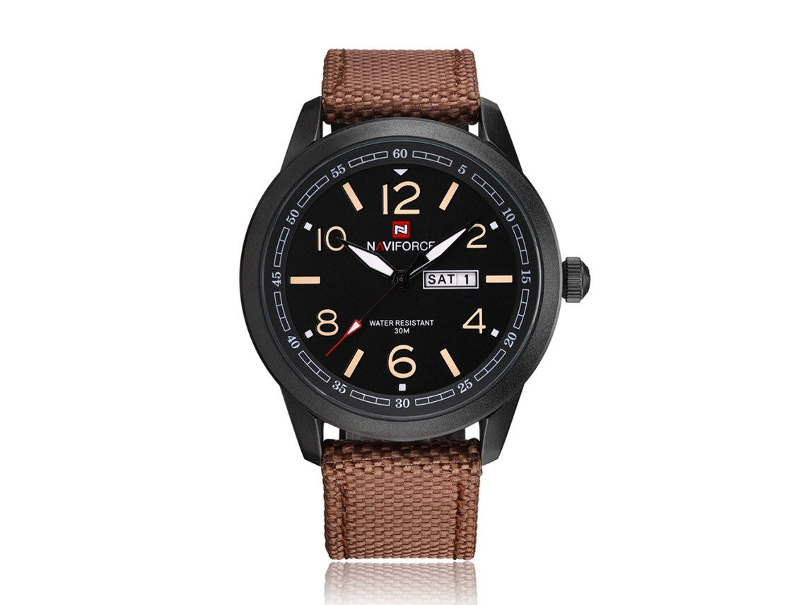 Reloj De Cuarzo Para Hombre, De Nailon, Resistente Al Agua Y Con Calendario (caja Negra, Letras Color Caqui).