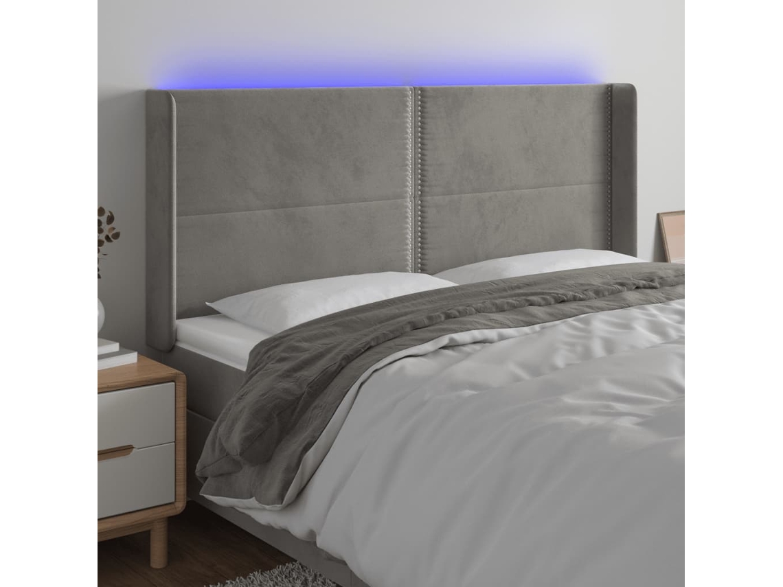 Cabecero Con Led De Terciopelo Gris Claro 203x16x118/128 Cm