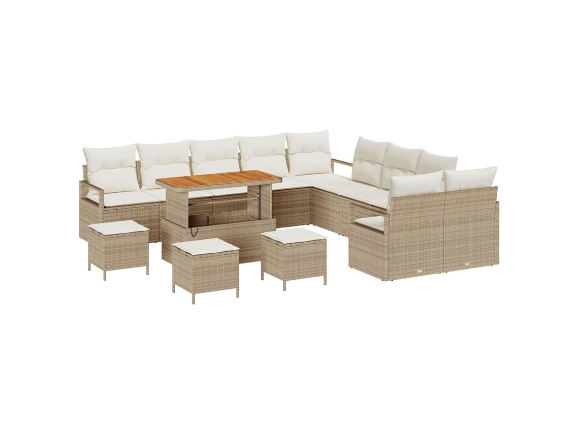Maison Exclusive - Conjunto De Sofá De Jardín Con Cojín 14 Pcs Beige Y Crema