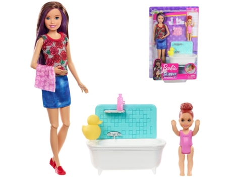 Barbie Muñeca Skipper babysitters canguro con bebe y bañera accesorios (MATTEL FXH05)