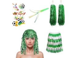 Kit Completo De Animadora De Fútbol Que Incluye Gafas Deportivas, Diseños Para La Cara Y Una Falda.