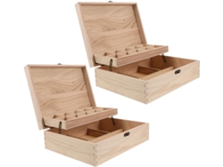 Juego 2 Cajas Joyería Madera Cofre Almacenamiento Joyas Tesoro Manualidades Beige