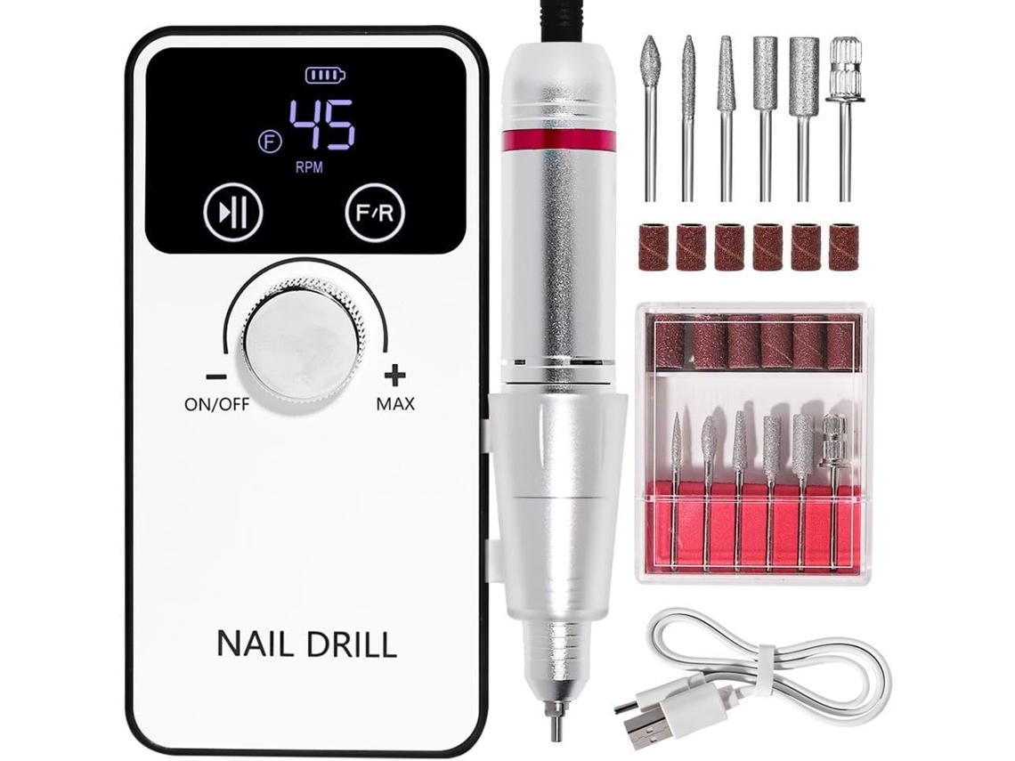 Taladro De Uñas Portátil Recargable Con Kit De Brocas Para Acrílico Y Pulido De Gel.