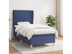 Cama Box Spring Con Colchón Tela Azul 100x200 Cm