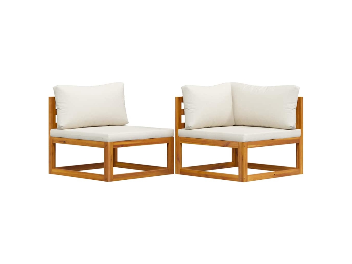 Maison Exclusive - Juego De Sofá 2 Pzas Con Cojines Blanco Crema Madera De Acacia