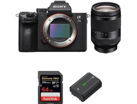 Kit Cámara Mirrorless, Objectivo y Accesorios SONY ALPHA 7 III (24 MP - Sensor: Exmor R BSI - ISO: 100 a 51200)