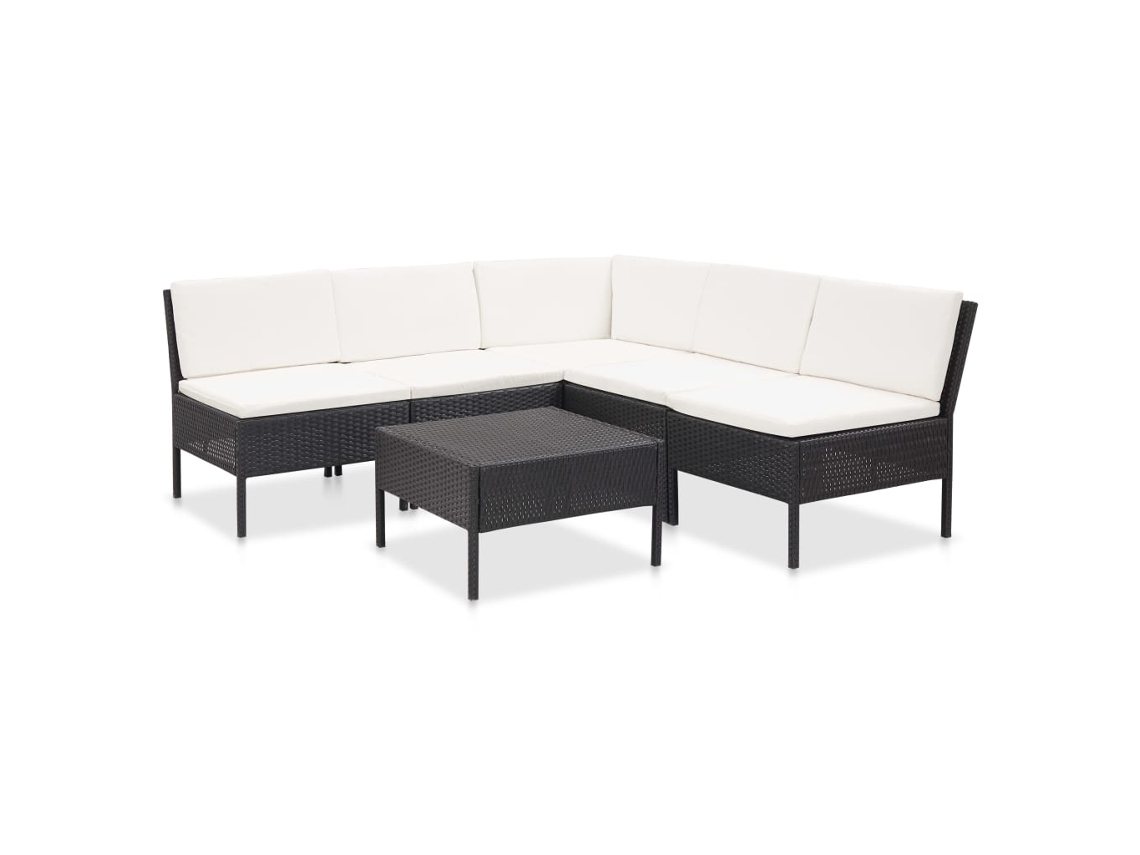Conjunto de jardín de 6 piezas con cojines, mimbre sintético negro, DKD Home Decor