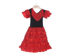 Traje de baile flamenco Rebe para niñas, Sevilla, tallas de 2 a 10, rojo/negro, volantes rojos, talla XL (10 a 12 años).