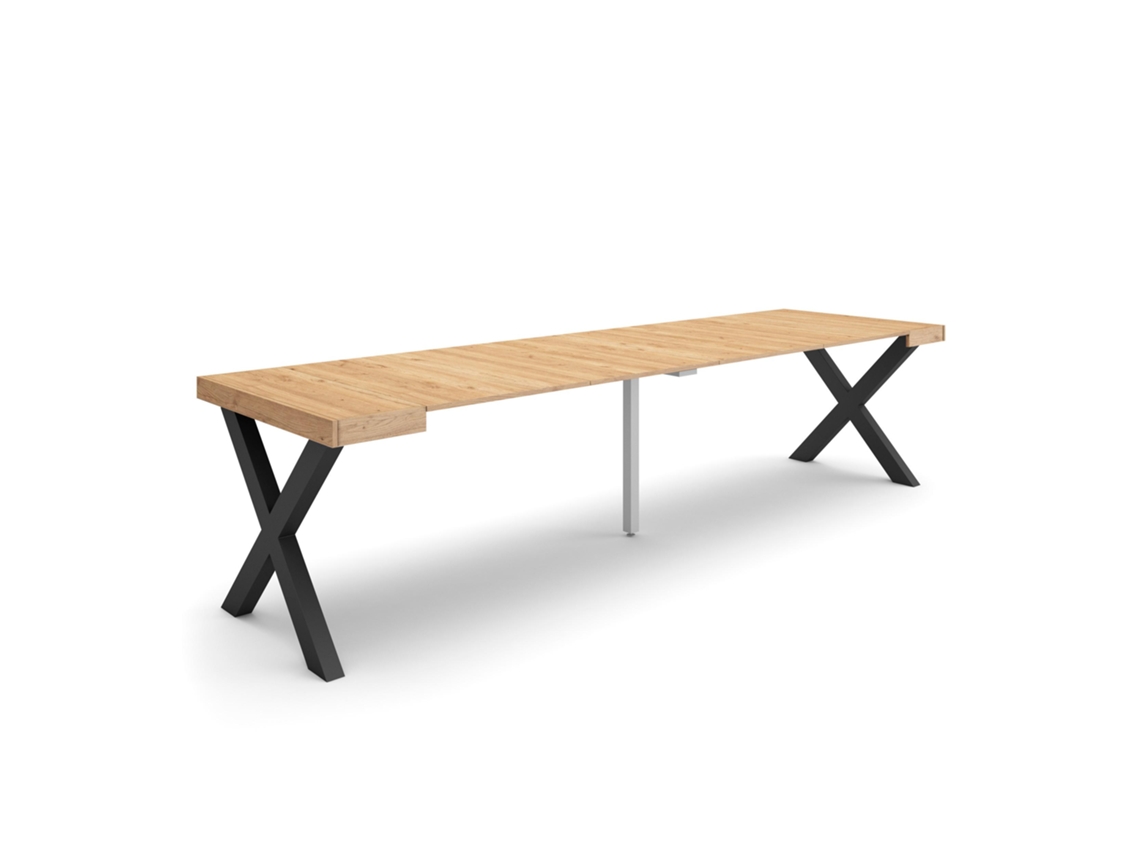 Mesa Consola Extensible, 302x90x73cm, Para 14 Comensales, Patas Madera Maciza, Roble