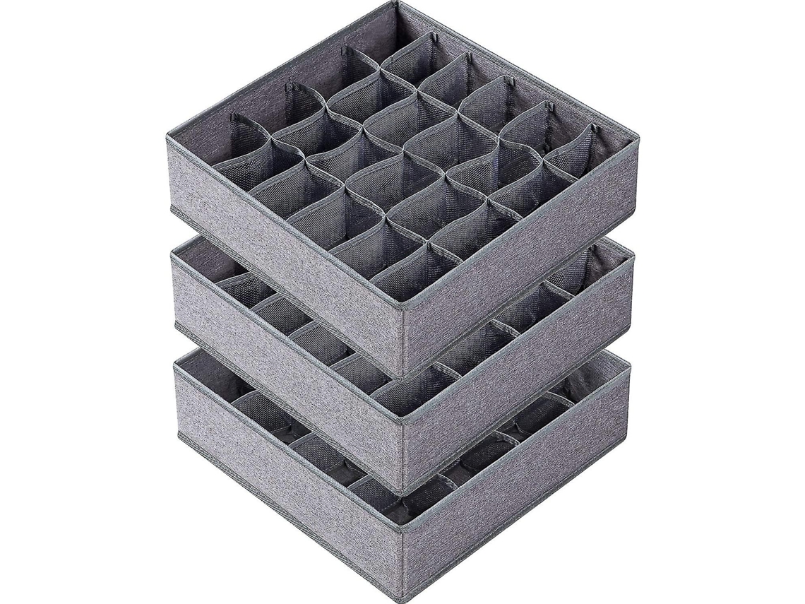 Organizador de cajones Sunrain, paquete de 3, divisores para calcetines y ropa interior, 64 compartimentos, plegable, en tela Neveance