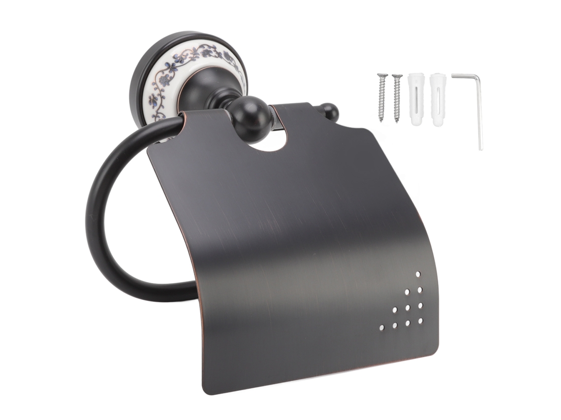Dispensador de toallas de papel de pared con soporte para rollo.