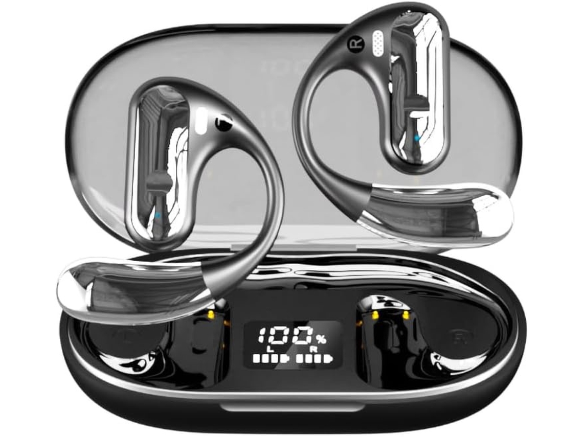 Auriculares inalámbricos con micrófono, sonido estéreo, ligeros y cómodos, resistentes al agua, ideales para correr o hacer ejercicio, negros