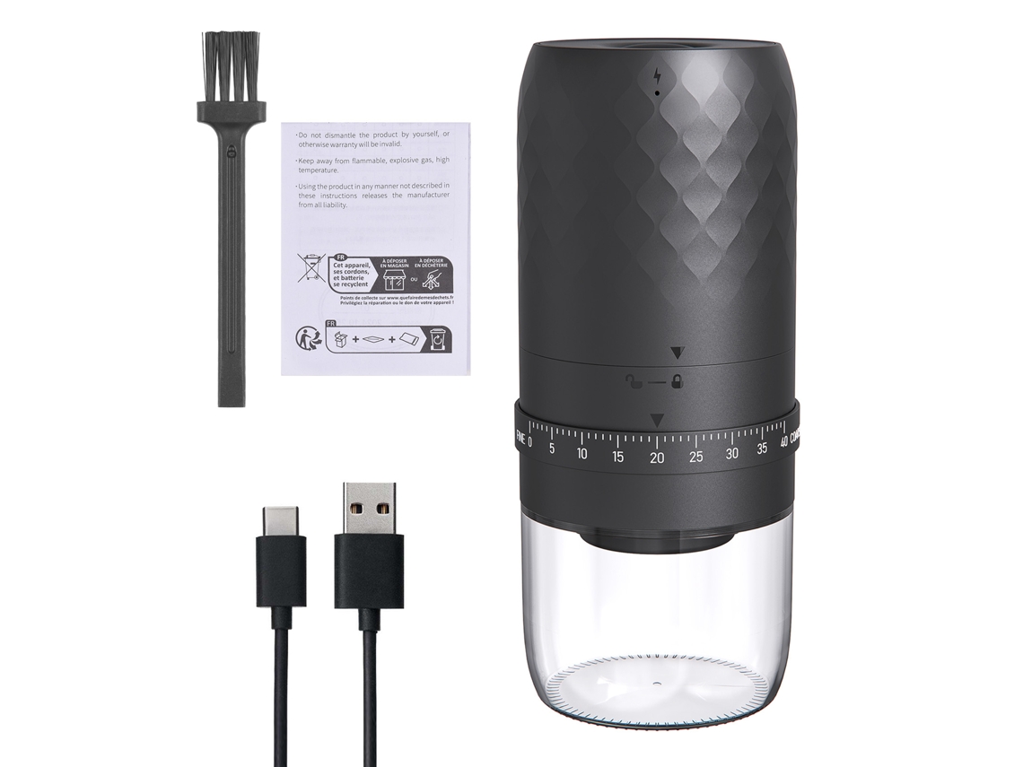 Molinillo De Café Eléctrico Portátil Con 40 Ajustes, Resorte Cónico, Placa De Cerámica Y Batería Recargable.