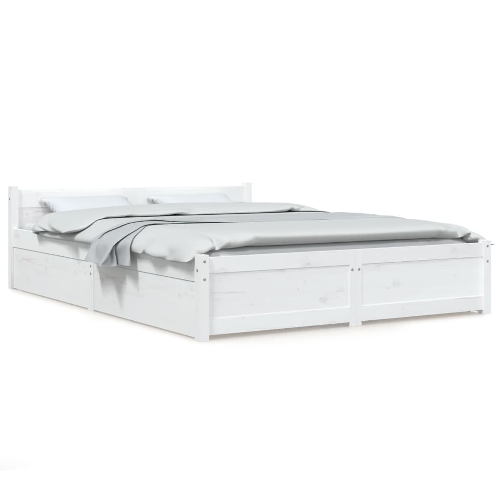 Estructura Cama Con cajones doble blanca 135x190 cm vidaxl somier dormitorio base habitación muebles mobiliario hogar cuarto descanso madera