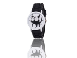 Reloj De Pulsera De Cuarzo Con Correa De Silicona, Diseño De Gatito Adorable Con Ojos Grandes, Estilo Moderno (negro)