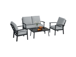 Conjunto De Jardín 4 Piezas-2 Sillones, Sofá 2 Plazas Y Mesa Centro, Aluminio Y Fibra, Gris Carbón.