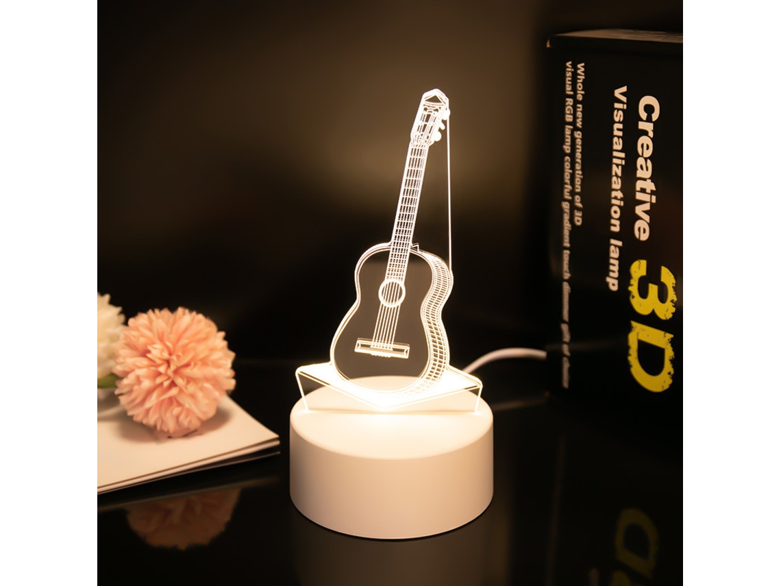 Lámpara de noche con ilusión 3D, 7 colores, interruptor táctil y alimentación USB, Siurn (guitarra)