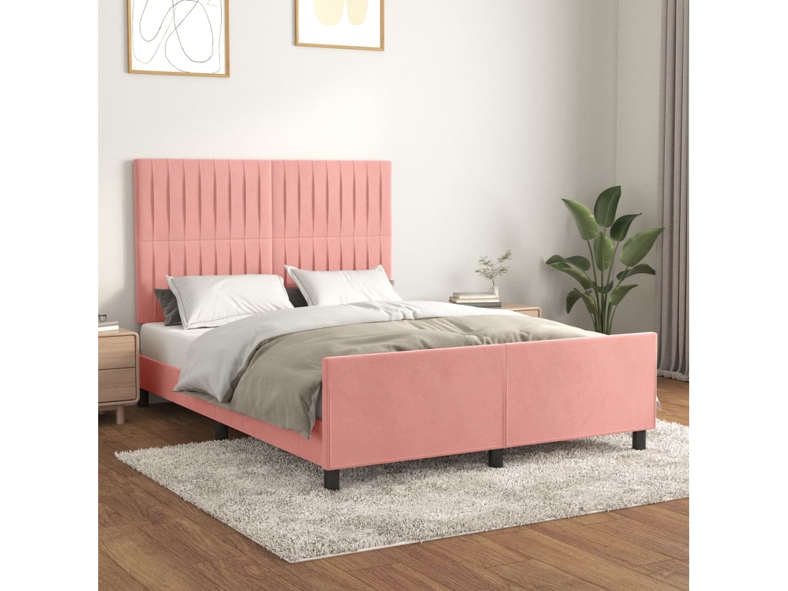 Estructura De Cama Sin Colchón Terciopelo Rosa 140x200 Cm