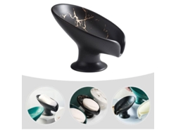 Bandeja De Jabón De Cerámica Hojas De Mármol Auto Drenaje Para Baño Cocina 13x9cm Negro