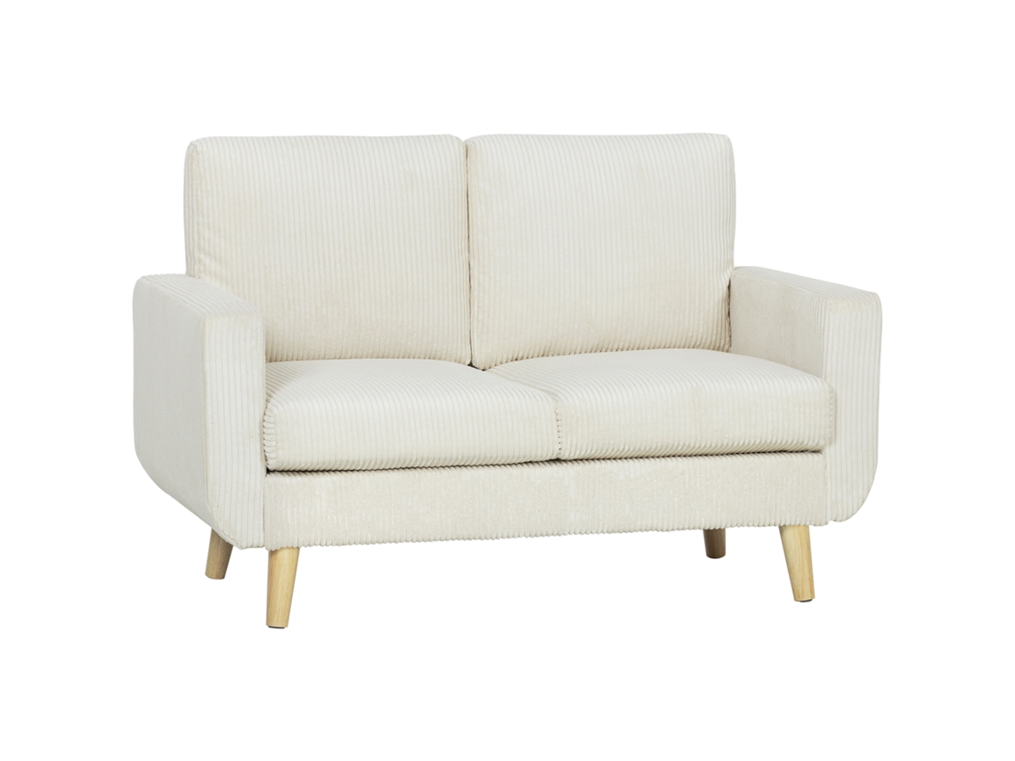 Sofá De Pana De 2 Plazas, Sofá Moderno Para Salón De 134 Cm, Asiento Acolchado, Cojín De Muelles, Color Crema.