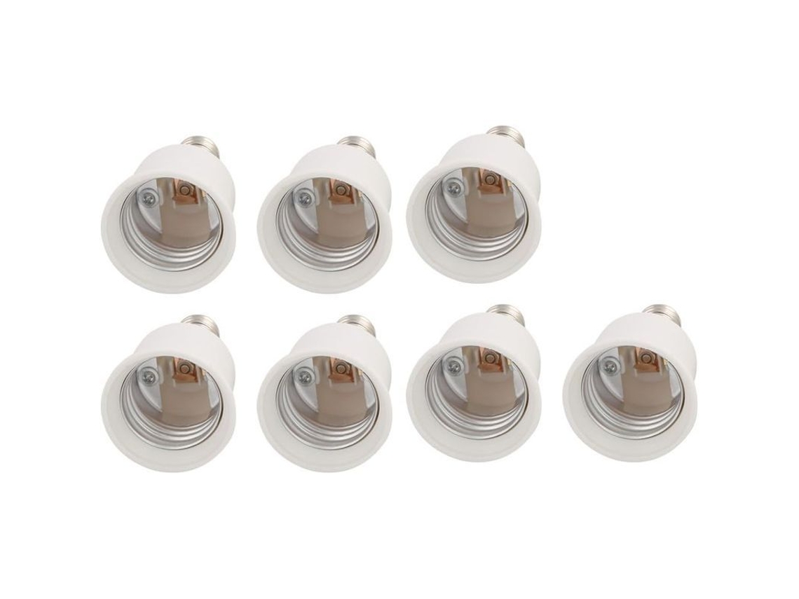 Adaptador De Base Para Lámpara Led E14 A E27, 7 Piezas, Portalámparas, Acero Y Pbt, Blanco Y Plata, 62x36 Mm