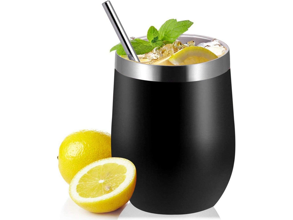 MEOIRUERY Set de Vasos de Acero Inoxidable 304 12oz, Forma U con Tapa, Pitillo y Cepillo de Limpieza