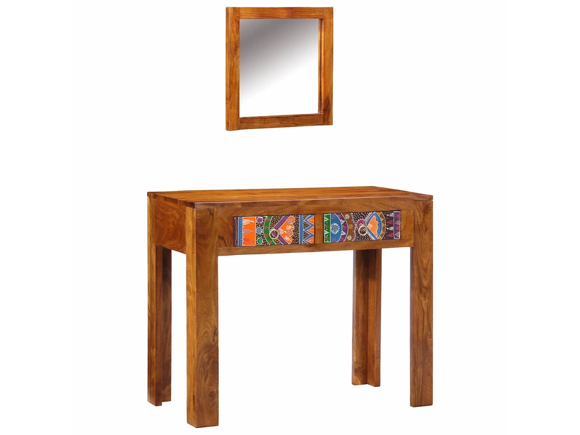 Tocador con cajón y espejo, marrón, 90 x 45 x 75 cm, HARLANV1