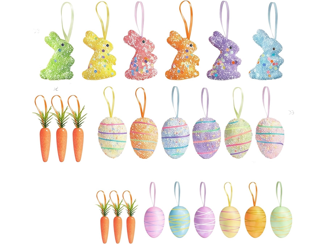 Conjunto de conejitos de espuma con resortes para colgar decoraciones de Pascua para el hogar, jardín, etc. SFUSHOS