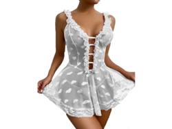 Ropa Interior Sexy Para Mujeres Babydoll De Encaje Con Tanga Pijama Nocturno Talla S-xxl Blanco S Blanco