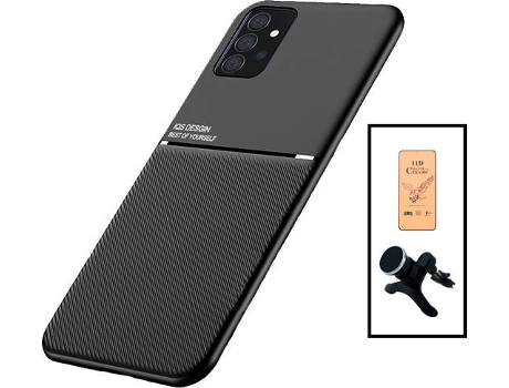 Kit Funda Magnetic Lux, Cristal Templado CeramicGlass Full Cover y Soporte Magnético de Coche Reforzado Samsung Galaxy A52 PHONECARE Negro