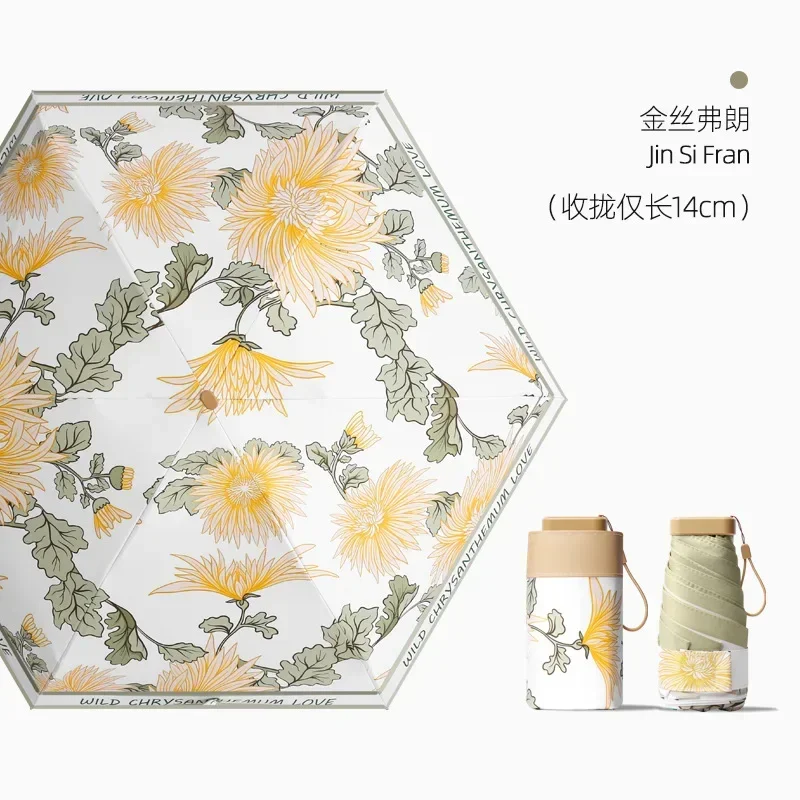 Mini Sombrilla De Bolsillo Con Protección Uv, Sombrilla De Sol Plegable De Parte Superior Plana.