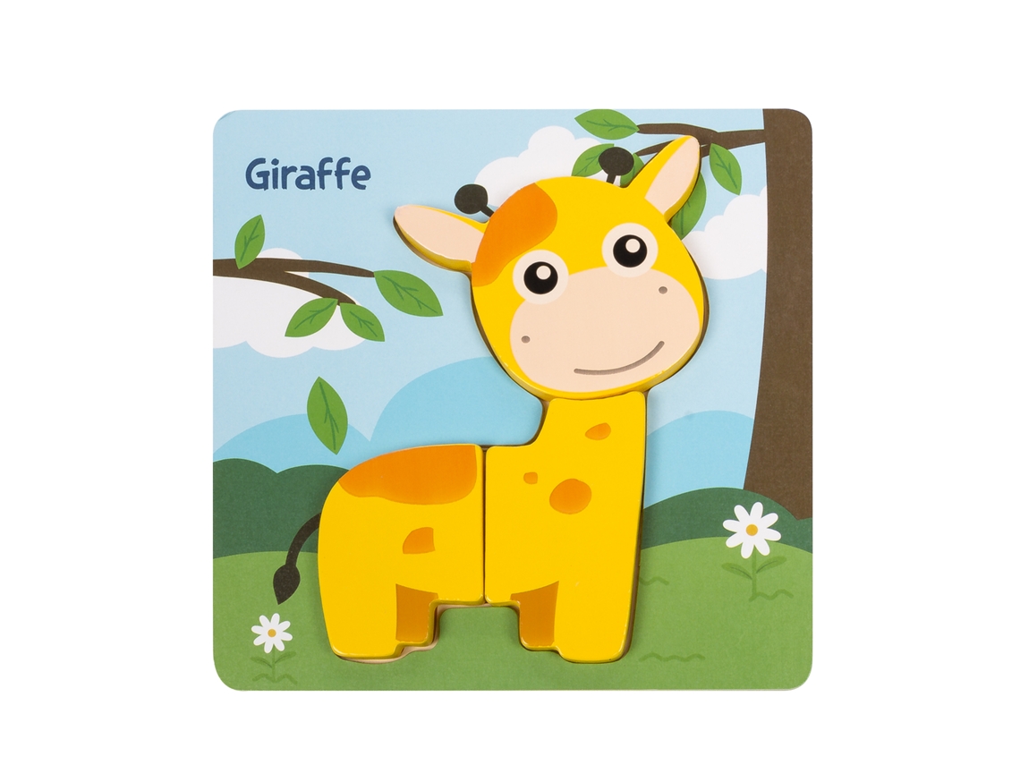 Rompecabezas de madera infantil de 3 piezas. Diseño de jirafa. Presa.