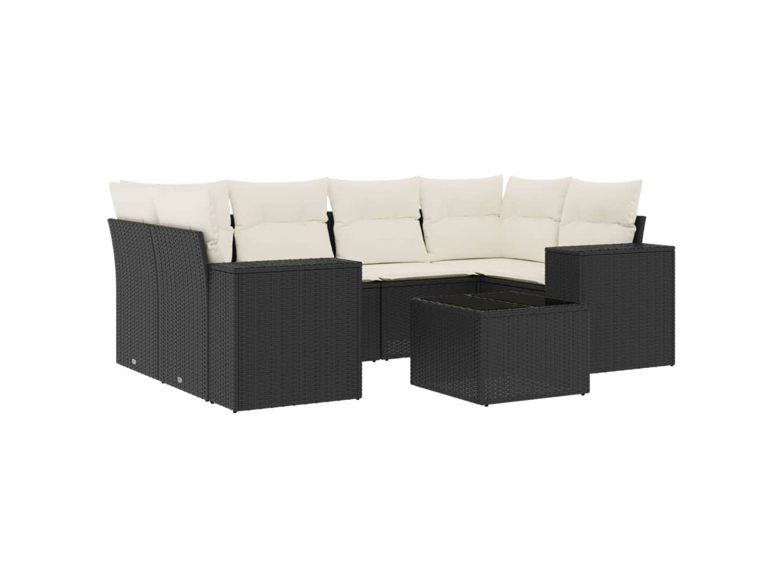 Maison Exclusive - Conjunto de sofá de jardín de 7 piezas con cojines de mimbre y patas negras