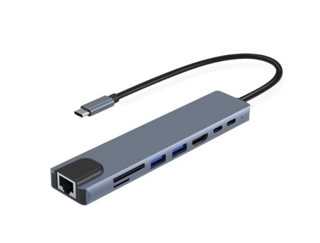 Hub USB C Ethernet, concentrador USB C a HDMI 4K, adaptador USB C multipuerto 8 en 1, dongle de base tipo C compatible con MacBook Pro Air Ipad (gr...