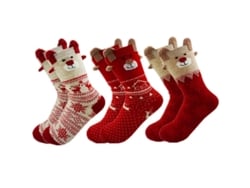 Calcetines navideños de invierno para mujer, cálidos, con motivos de renos y copos de nieve, 3 pares.