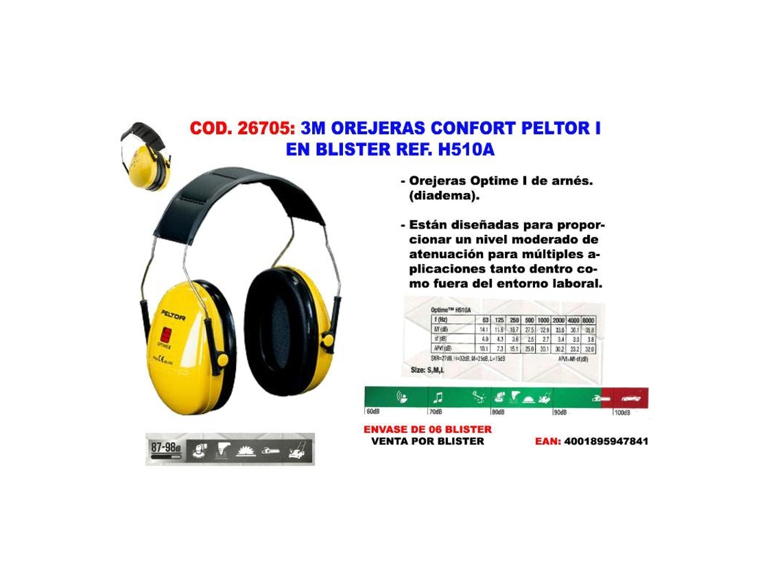 3m protector auditivo orejera snr 27 98 db confort peltor  h510a