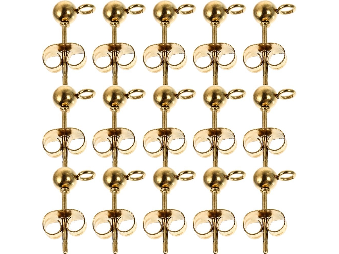 40 Piezas De Pendientes Redondos De Acero Inoxidable Dorado, Accesorios De Bricolaje Seguros Y Resistentes.