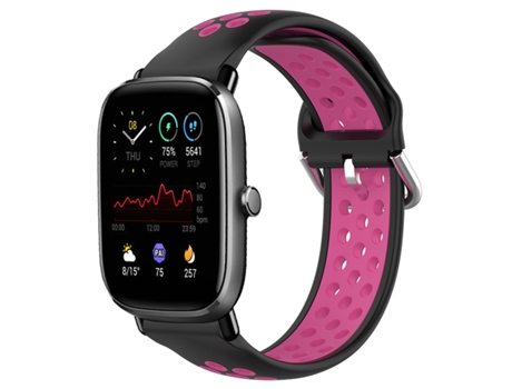 Correa de reloj inteligente de silicona deportiva transpirable perforada de 20 mm para Amazfit GTS 4 Mini (negro + rojo rosa)
